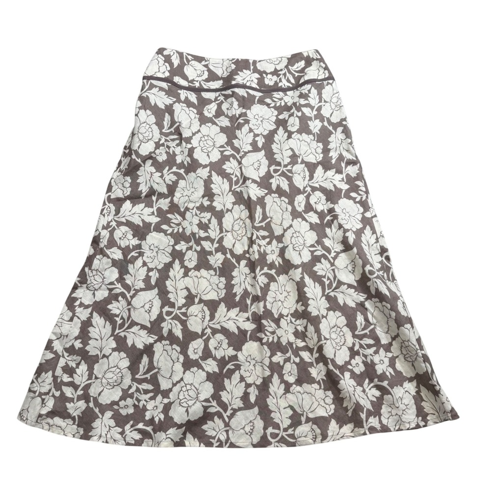 Boden Floral Linen Midi Skirt ALine Taupe Brown 16Long Cottage Euro Quiet Luxury